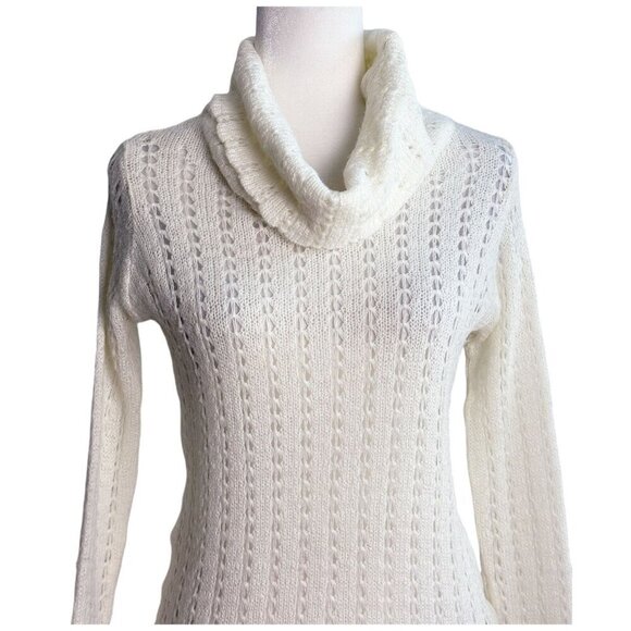 Cuesta Blanca Open Knit Turtleneck Sweater Off White Cream Ivory Women's 40IT Sm - Picture 3 of 7
